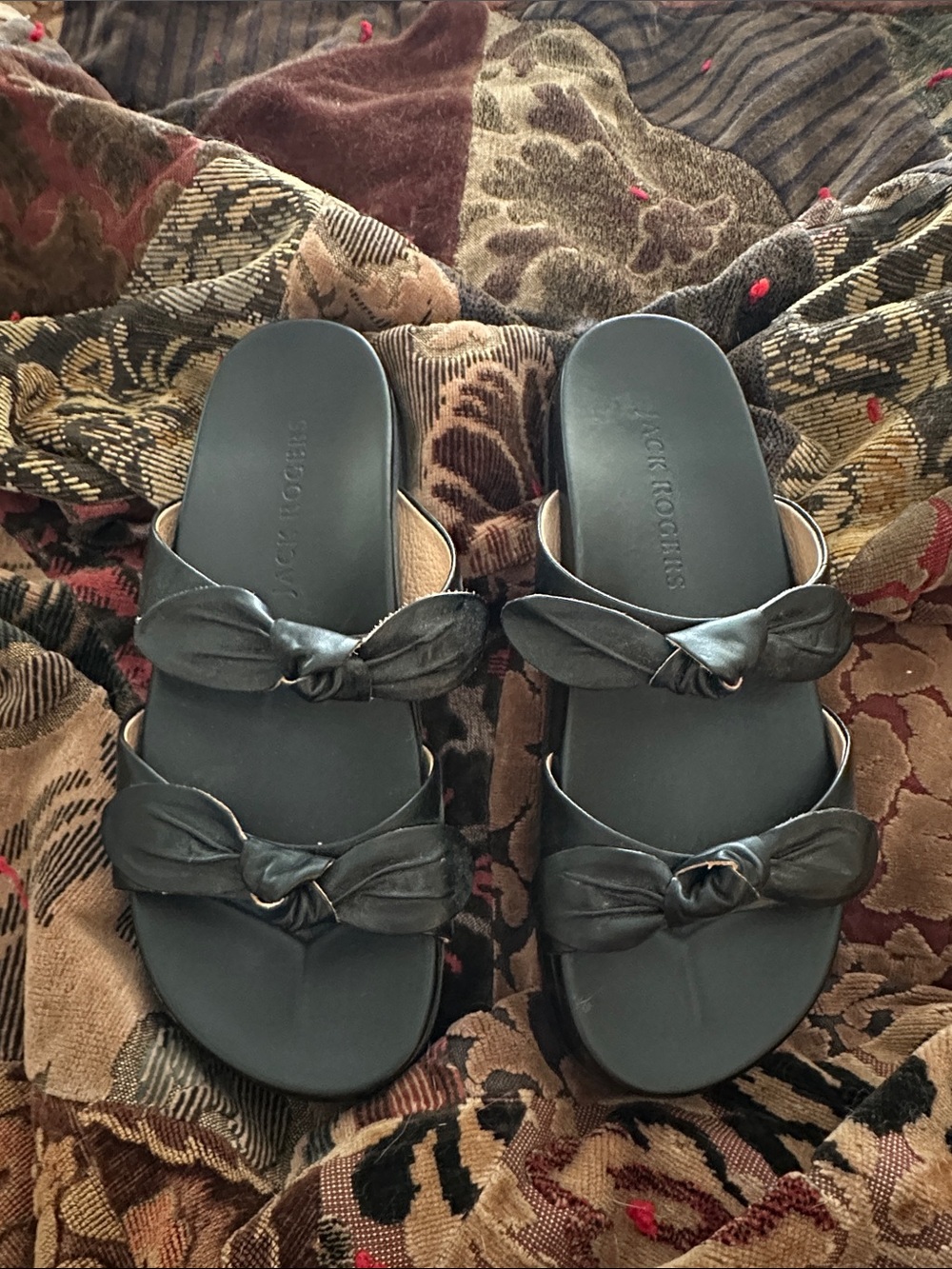 Jack Rogers Black Double-Knot footbed Slide Sandals, NWOT